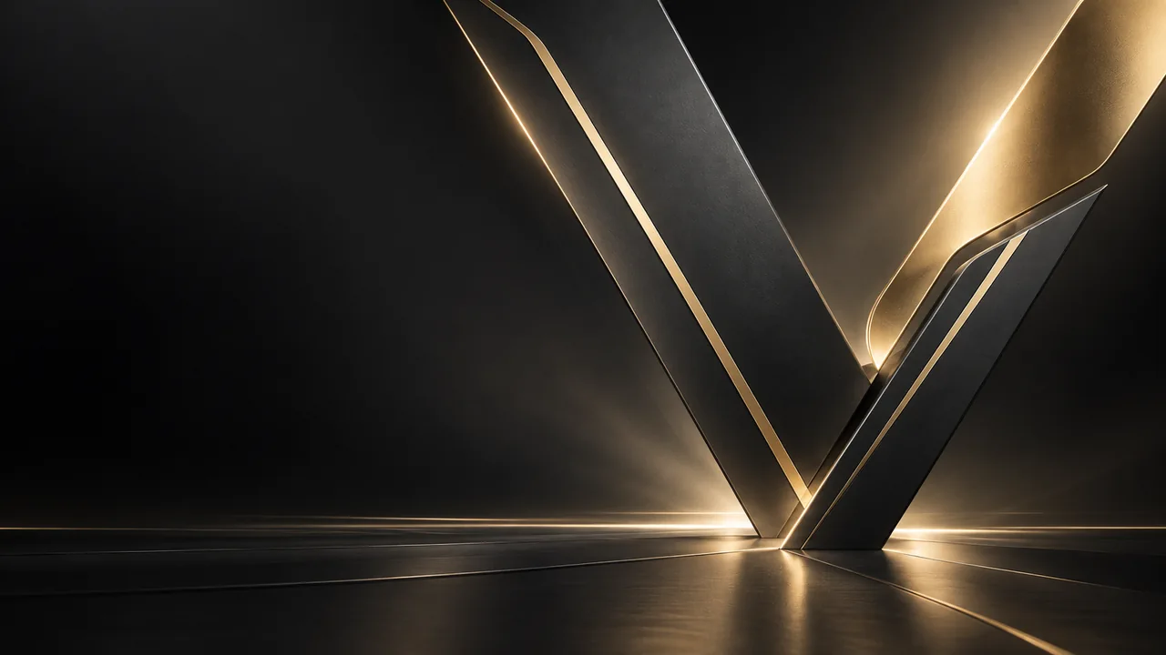 Das VollmerIT-Signet aus Graphit und Gold im Licht